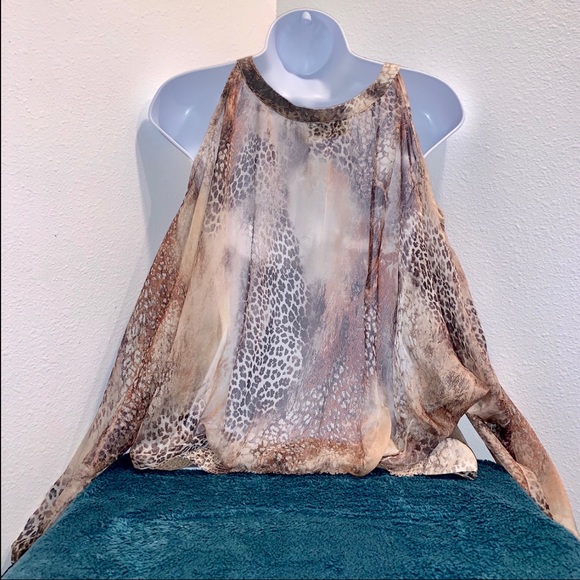 NWOT Print Cold Shoulder Blouse - Picture 2 of 2